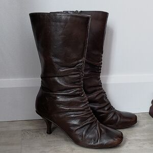 Brown leather Boots with Ruching